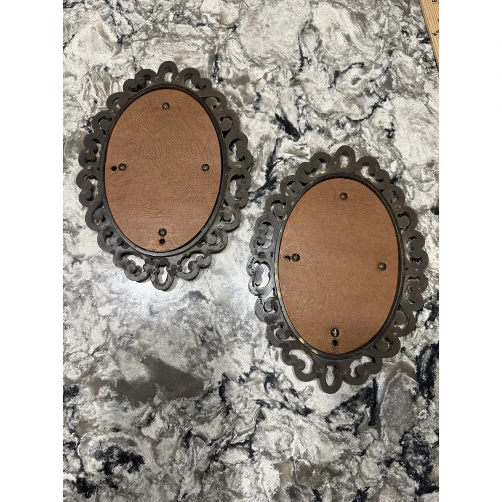 Vintage Ornate Gold Oval Wall Mirrors Set of 2 Small Accent Decor Pair